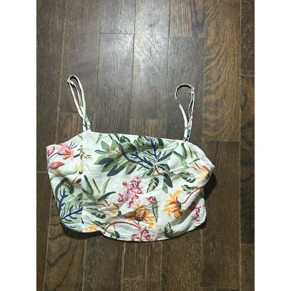 H&M Women's Linen Blend‎ Cropped Top Summer Floral Pattern Size Medium
